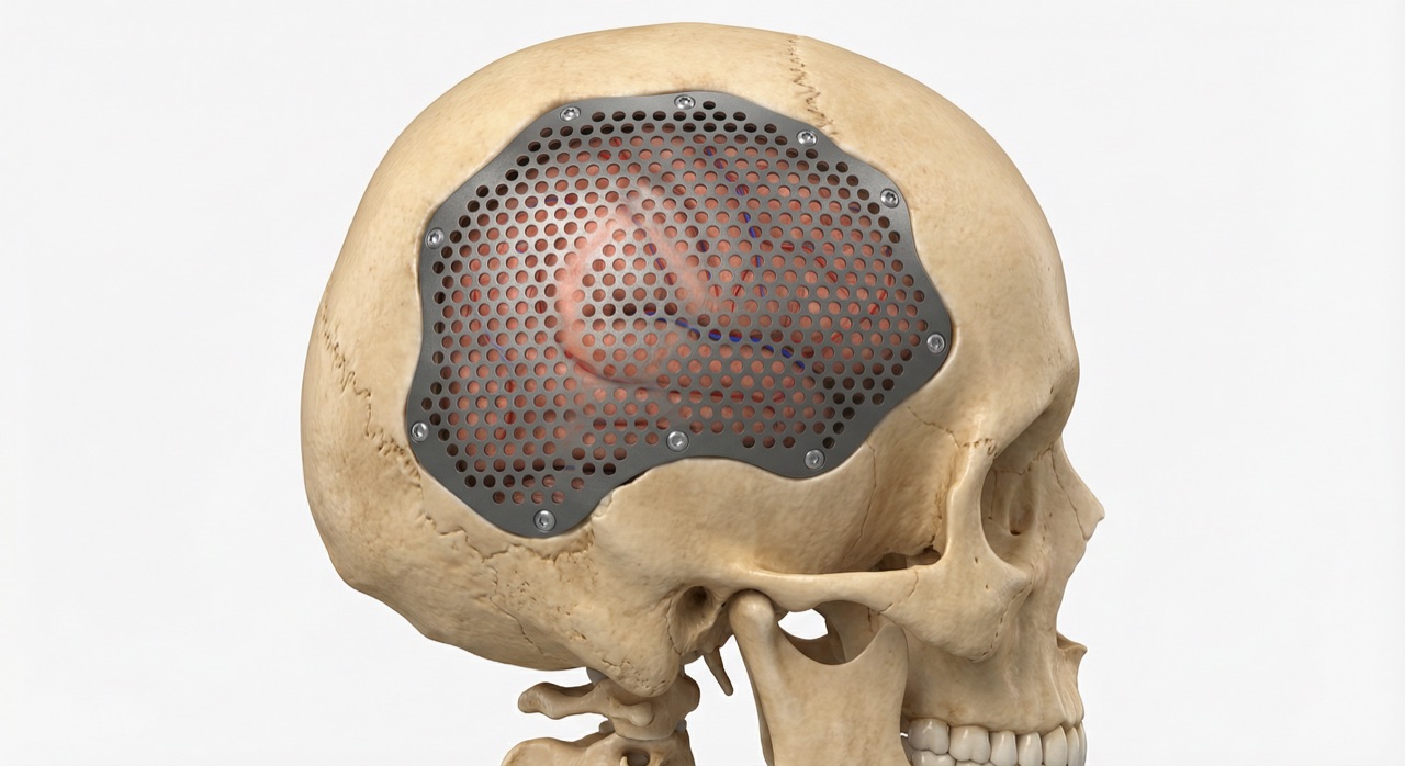 Custom cranial implant showing anatomical fit